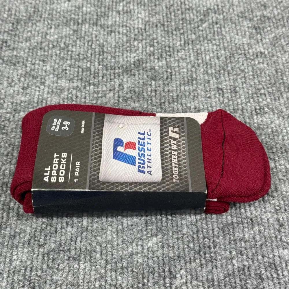 Russell Athletic Socks Youth Size‎ 3-9 All Sport Maroon White USA Made New